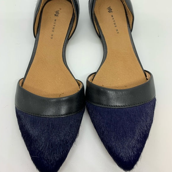 WyThe NY d'Orsay Flat in Blue Calf Hair Size: 37.5