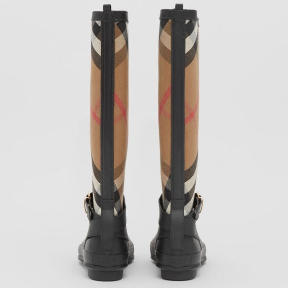 BURBERRY Strap Detail House Check and Rubber Rain Boots