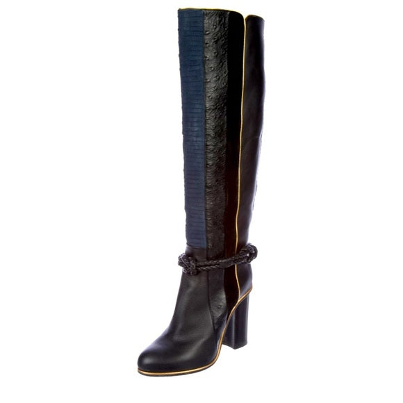 Lanvin Ostrich round-toe knee-high boots Size 39 EU