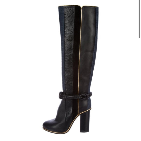 Lanvin Ostrich round-toe knee-high boots Size 39 EU