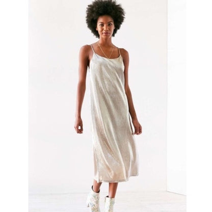 Kimchi Blue Gold Accordion Pleat Midi Slip Dress - photo 3 of 6