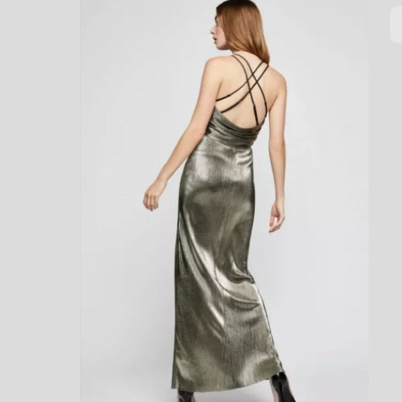 BCBGeneration Womens Metallic Pleated Dress Size 2