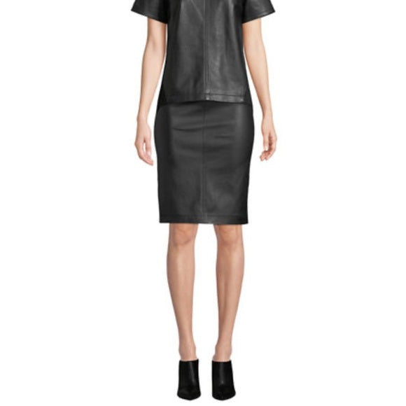 Neiman Marcus Leather Collection-Lamb Leather & Ponte Pencil Skirt