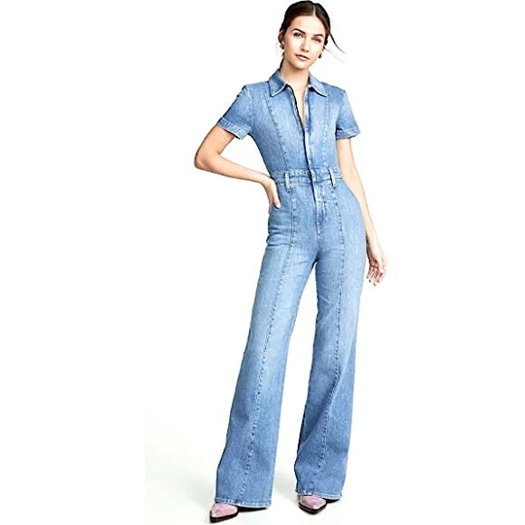 Alice+Olivia Gorgeous Wide-Leg Denim Jumpsuit Size 24