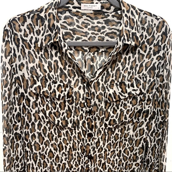 Vintage EQUIPMENT Silk Leopard Print Blouse
