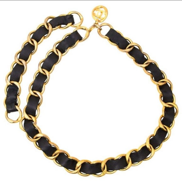 Vintage CHANEL Gold & Leather Chain link Belt