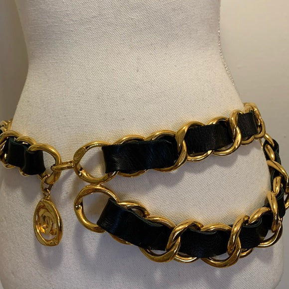 Vintage CHANEL Gold & Leather Chain link Belt
