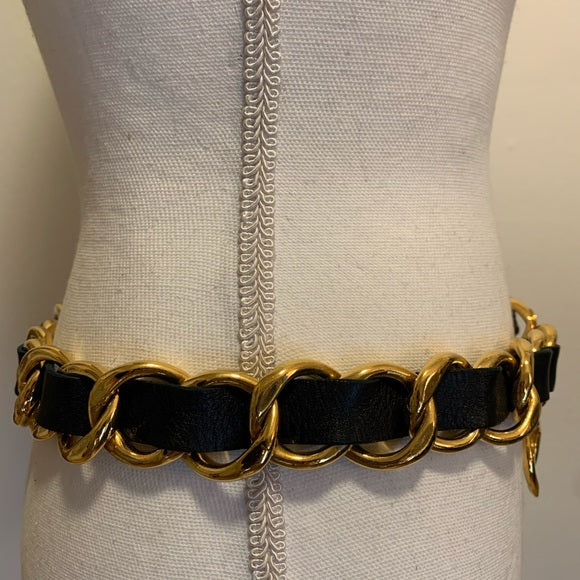 Vintage CHANEL Gold & Leather Chain link Belt