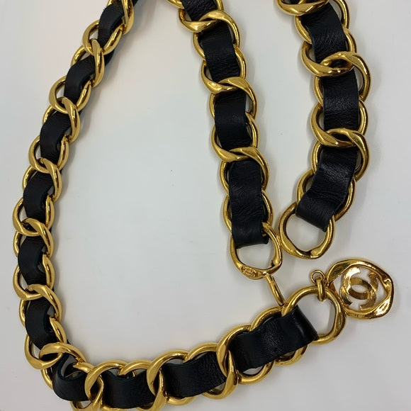 Vintage CHANEL Gold & Leather Chain link Belt