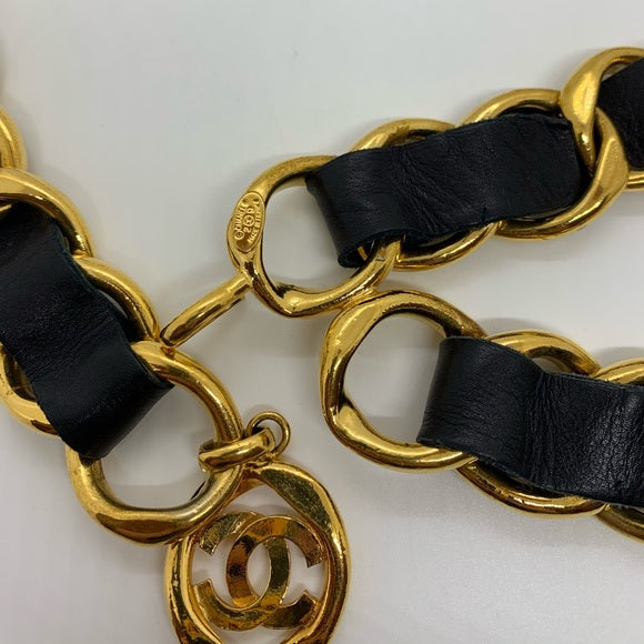 Vintage CHANEL Gold & Leather Chain link Belt