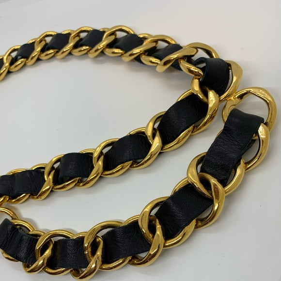Vintage CHANEL Gold & Leather Chain link Belt