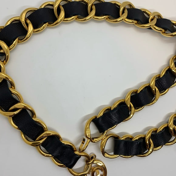 Vintage CHANEL Gold & Leather Chain link Belt