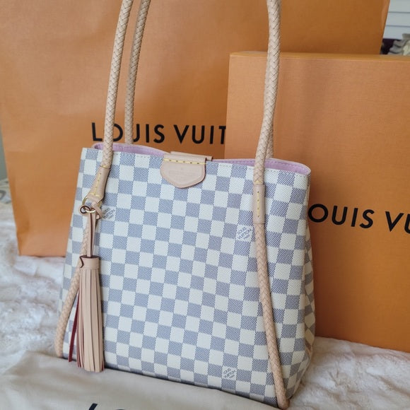 Louis Vuitton PROPRIANO Damier Azur Canvas Shoulder Tote Bag Rose Ballerine