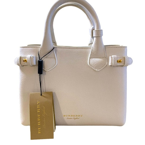 BURBERRY London White Leather Small Banner Tote