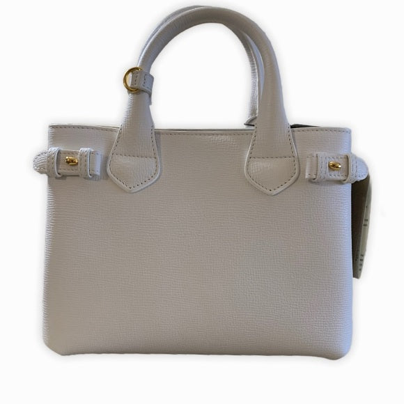 BURBERRY London White Leather Small Banner Tote