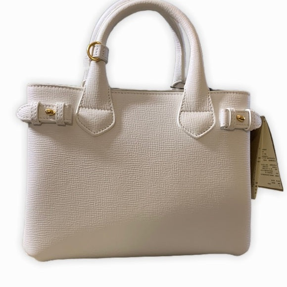 BURBERRY London White Leather Small Banner Tote