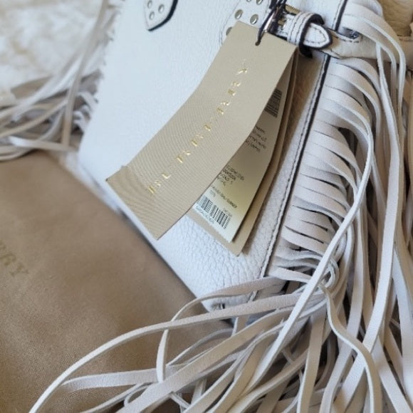 Burberry BABY BANNER WHITE STUDDED FRINGE TOTE