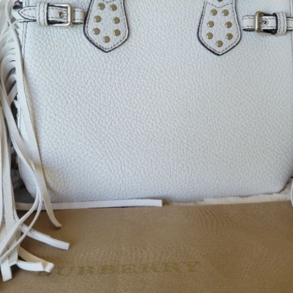 Burberry BABY BANNER WHITE STUDDED FRINGE TOTE