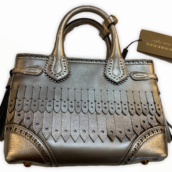 BURBERRY Metallic Calfskin Broguing Small Banner