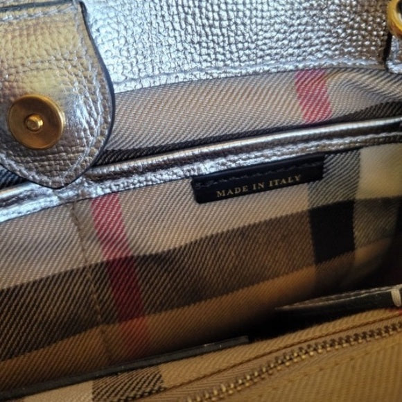 BURBERRY Metallic Calfskin Broguing Small Banner