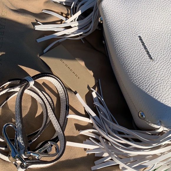 Burberry BABY BANNER WHITE STUDDED FRINGE TOTE