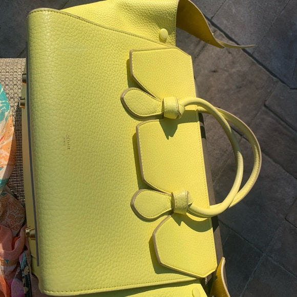 Celine fluorescent yellow grained leather Tie tote