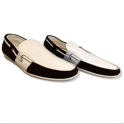 Vintage Versace White Leather/Brown Suede Loafers - main product photo