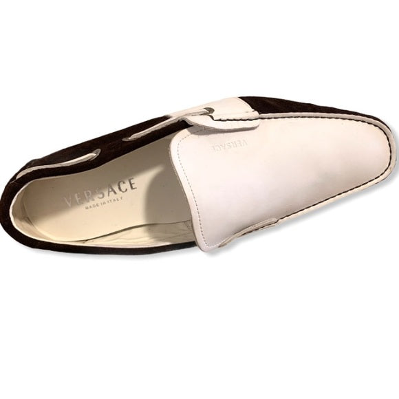 Vintage Versace White Leather/Brown Suede Loafers