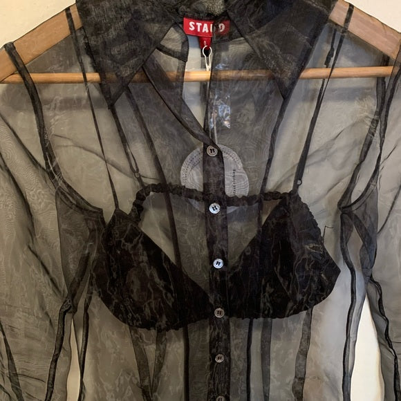 STAUD Hendrix Organza Shirt In Black Size: 0