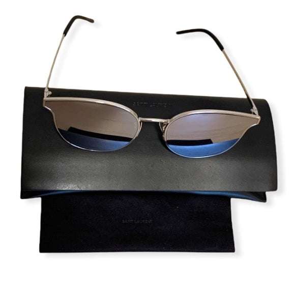 Saint Laurent Metal Silver Mirrored Sunglasses
