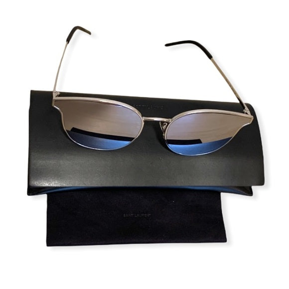 Saint Laurent Metal Silver Mirrored Sunglasses