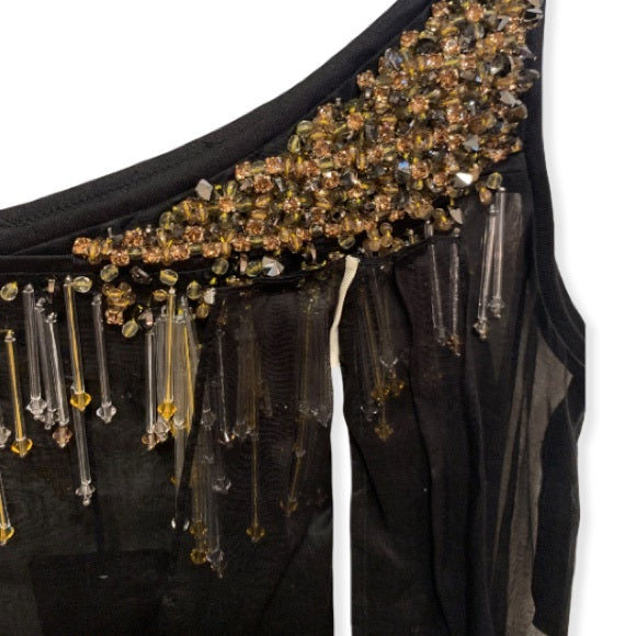 PRADA Crystal & Bead Embellished Sheer Black Dress