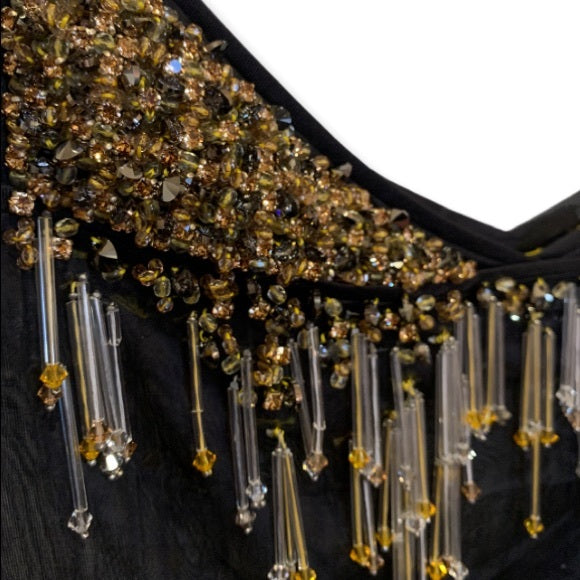 PRADA Crystal & Bead Embellished Sheer Black Dress