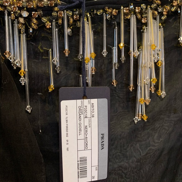PRADA Crystal & Bead Embellished Sheer Black Dress