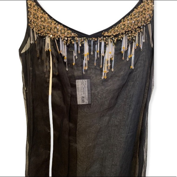 PRADA Crystal & Bead Embellished Sheer Black Dress