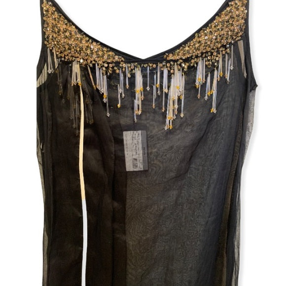 PRADA Crystal & Bead Embellished Sheer Black Dress
