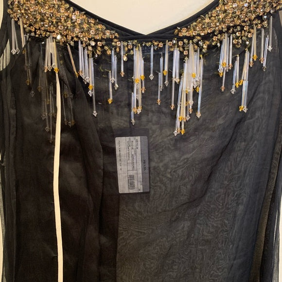 PRADA Crystal & Bead Embellished Sheer Black Dress