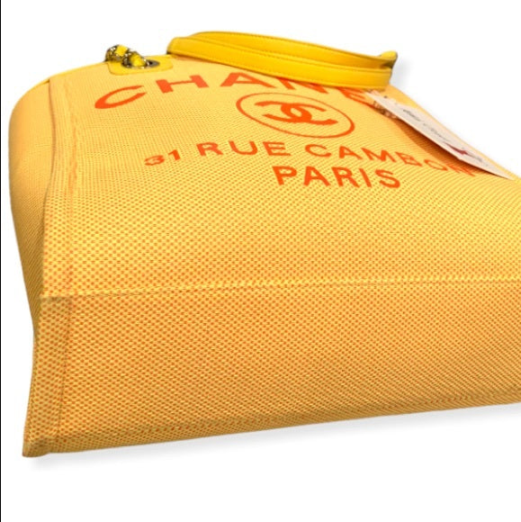 CHANEL YELLOW CANVAS DEAUVILLE TOTE SMALL