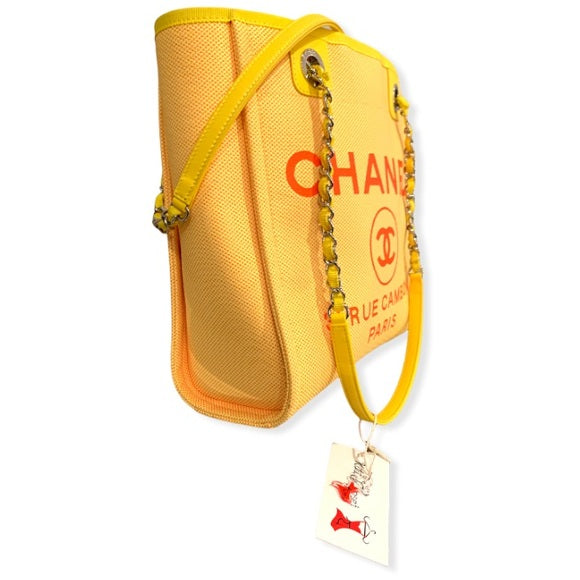 CHANEL YELLOW CANVAS DEAUVILLE TOTE SMALL