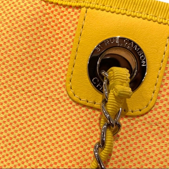 CHANEL YELLOW CANVAS DEAUVILLE TOTE SMALL