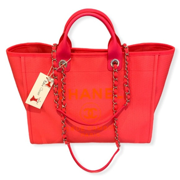 Chanel Neon Pink and Orange Mixed Fibers Large Deauville Tote Silver H