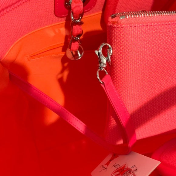 Chanel Neon Pink and Orange Mixed Fibers Large Deauville Tote Silver Hardware