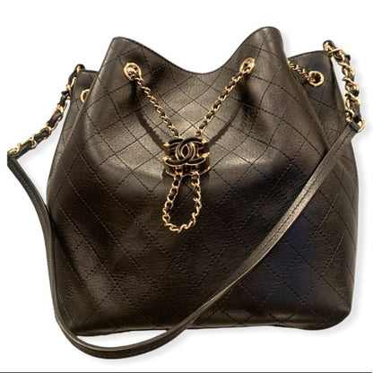 Chanel Calfskin Stitched Drawstring Bag (Black) - photo 14 of 14