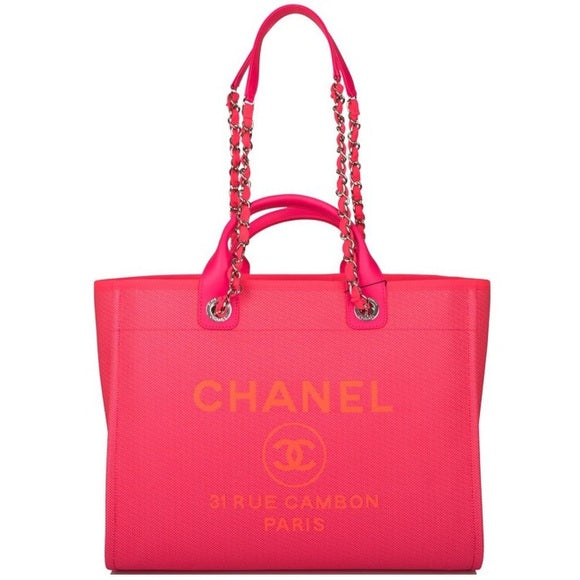 Chanel Neon Pink and Orange Mixed Fibers Large Deauville Tote Silver Hardware