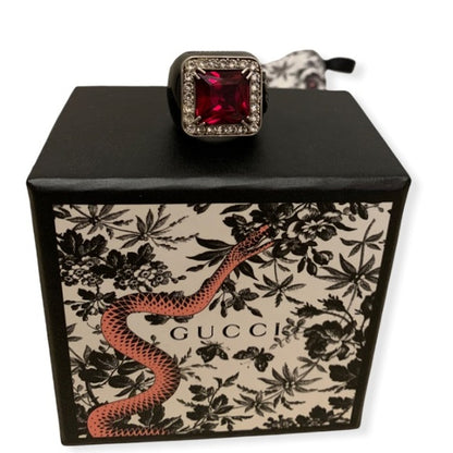 Gucci Sterling Silver Red Crystal Stone Signet Ring - photo 2 of 12