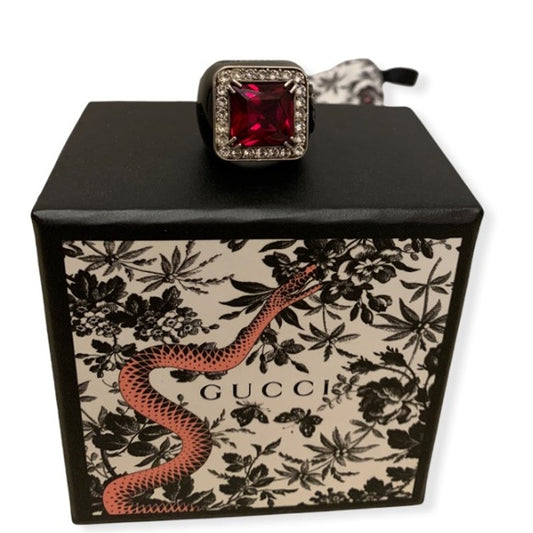 Gucci Sterling Silver Red Crystal Stone Signet Ring - photo 2 of 12