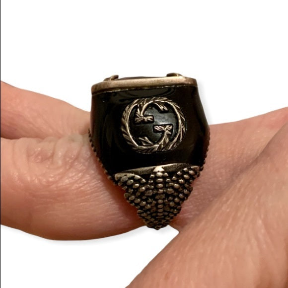 GUCCI Sterling Silver Red Crystal Stone Signet Ring Size: 6