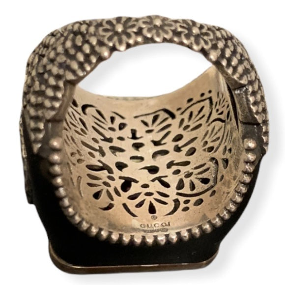 GUCCI Sterling Silver Red Crystal Stone Signet Ring Size: 6