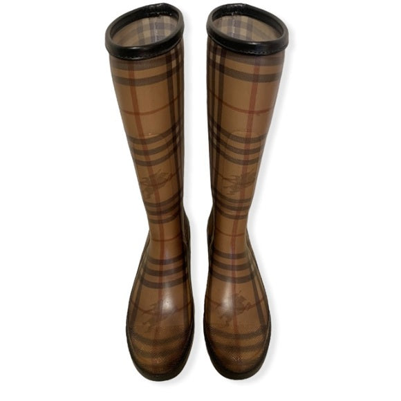 BURBERRY Nova Check Pattern Tall Rubber Rain Boots SIZE:39