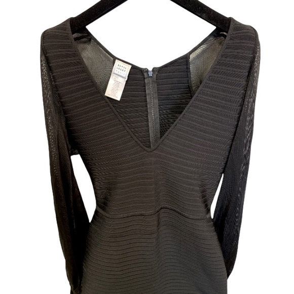 HERVE LEGER PARIS Bandage Mesh Cut-Out Long Sleeve Dress SMALL